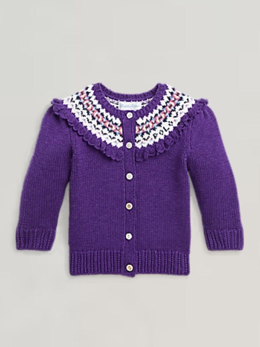 NWT polo Ralph Lauren Fair Isle motif pointelle knit trim baby cardigan sz 12M